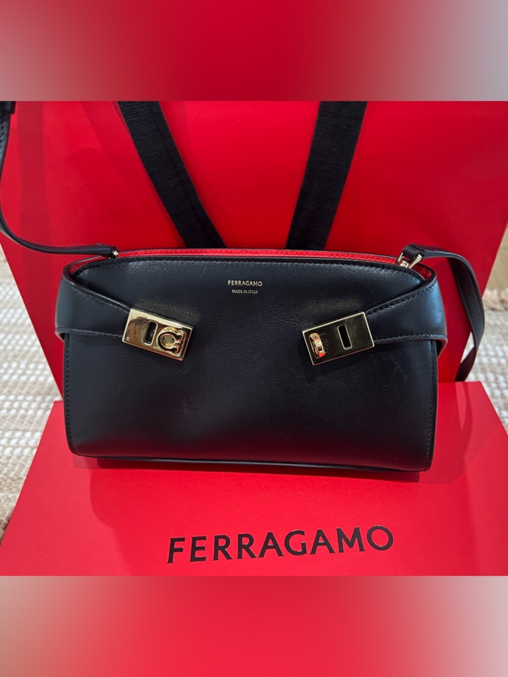 Salvatore Ferragamo xs hug bag, Black Leather w adjust and removable strap